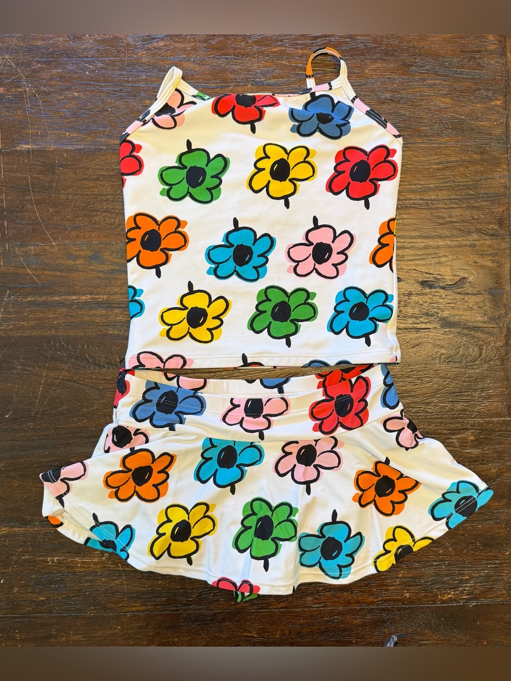 Hanna Andersson Sunblock Crossback Tankini and Swim Skirt White/Flowers 140(10)